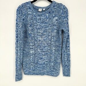 GAP Blue Cable Knit Marled Space Dye Crew Neck Sweater Women’s XS 100% Cotton